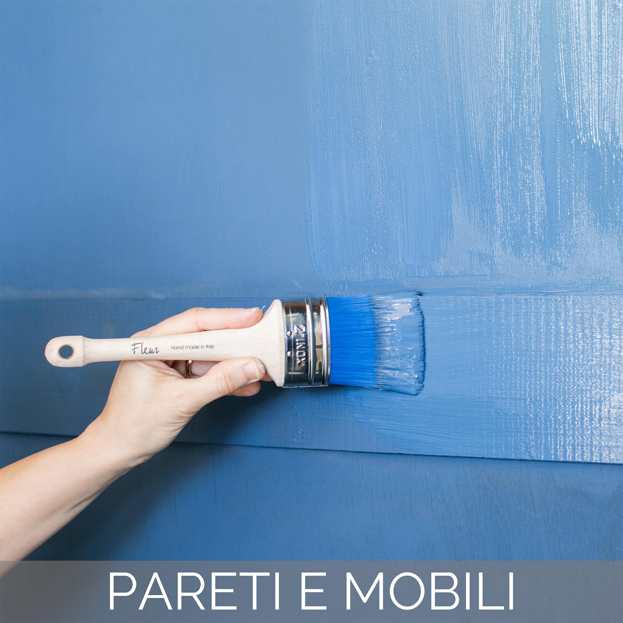 FLEUR DESIGNER'S PAINT | Pennello in Setole Sintetiche, Plafone Blu 3 x 14 cm, Fatto a Mano, Stesura Facile, Uniforme e Senza Segni, Made in Italy