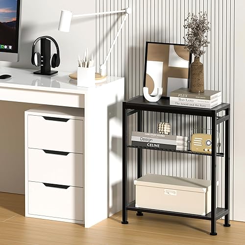 Miniatura 45 de Mesa auxiliar delgada para espacios pequeños, diseño 2 en 1 con soporte para revistas, marrón rústico Marrón (Rustic Brown),Negro -,Bricolaje