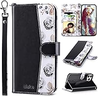 Vista 25 de ULAK Funda tipo cartera compatible con iPhone 15 Pro Max con soporte para tarjetas, diseño de piel sintética con función atril [bloqueo RFID]
