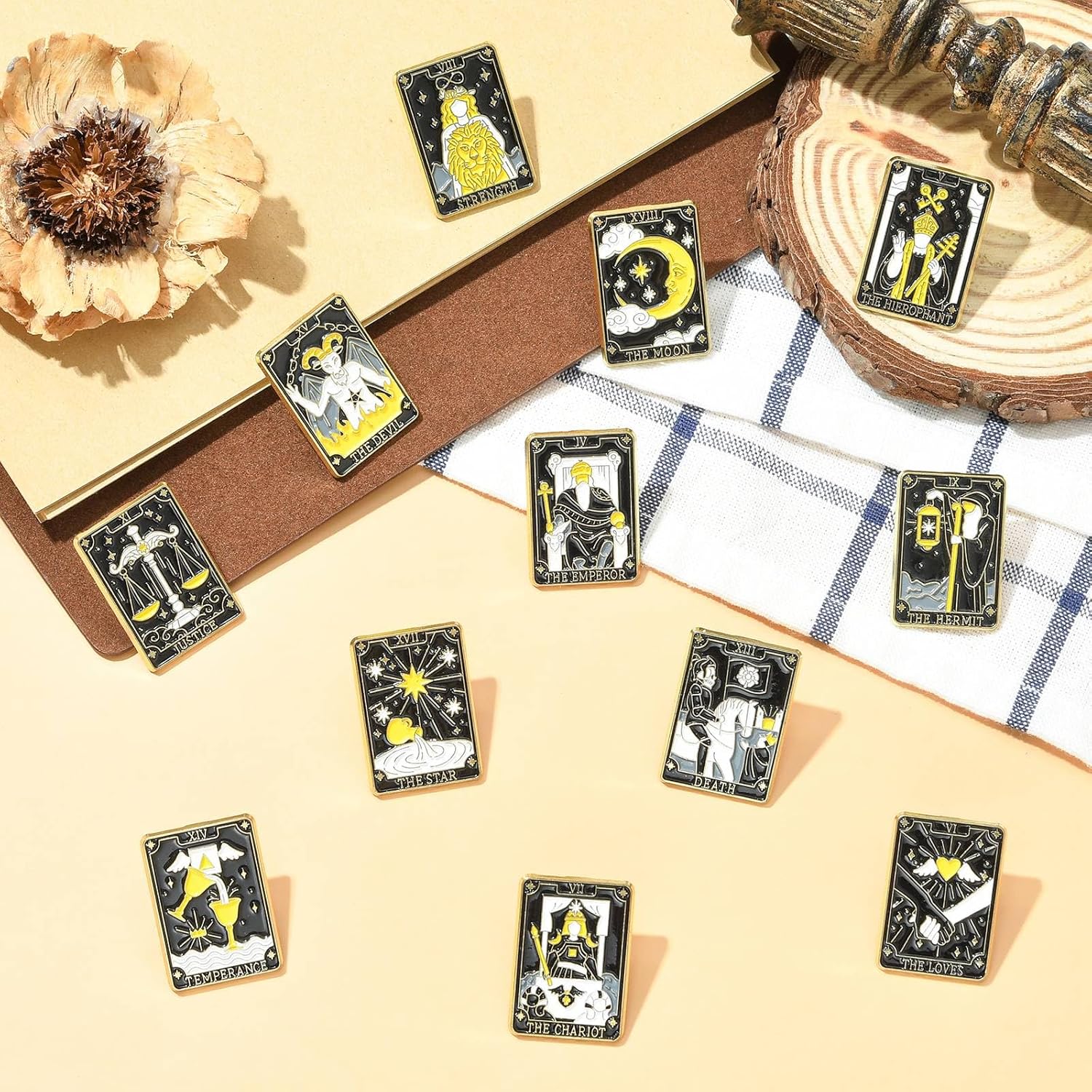 Airssory 12Pcs Black Tarot Card Enamel Pins Sun Moon Star Brooches Creative Divination Lapel Pin Backs for Backpack Clothes Bags Décor - Image 5