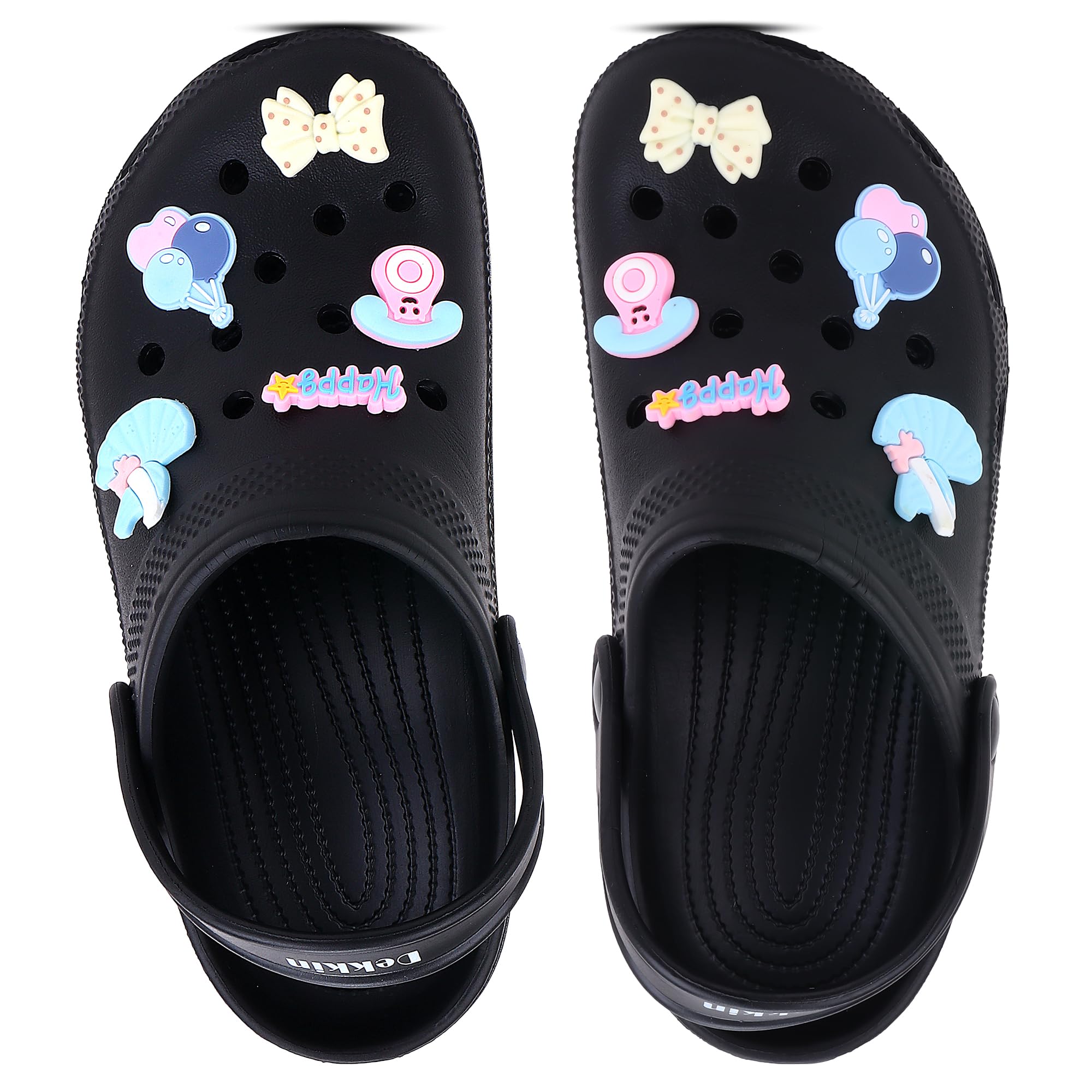 Dekkin Fashionable Comfortable Lightweight Clogs Slipper Sandal for Womens and Girls 6688 Happy Design Black (B0D8JPV4KB) Amazon Price History, Amazon Price Tracker