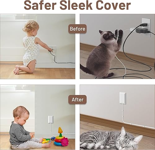 Miniatura 3 de Cable de extensión de enchufe plano de 3 pies con cubiertas de toma de corriente a prueba de bebés, corrector de salida ultrafino con kit de