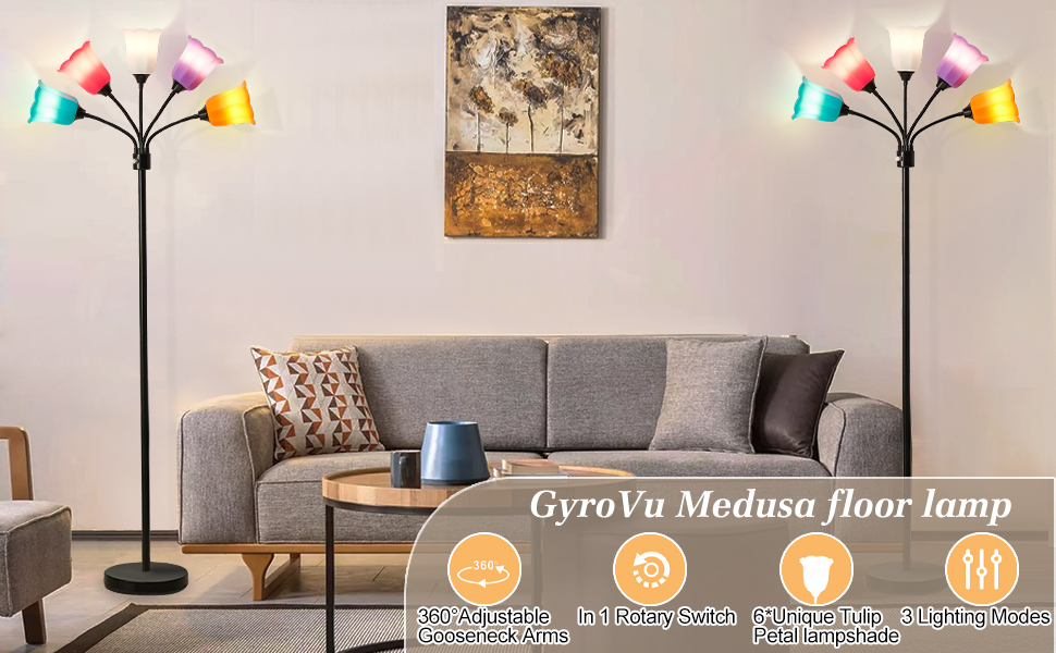 インテリアライト GyroVu Medusa LED Floor Lamp, Multi Head Modern Tall Lamp with