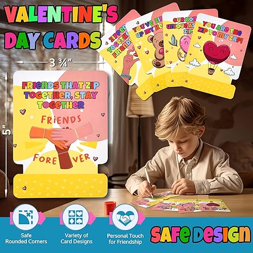 Miniatura 2 de UpBrands 30 tarjetas del día de San Valentín para niños, pulseras con cremallera y juguetes de fiesta, regalos de San Valentín a granel para niños,