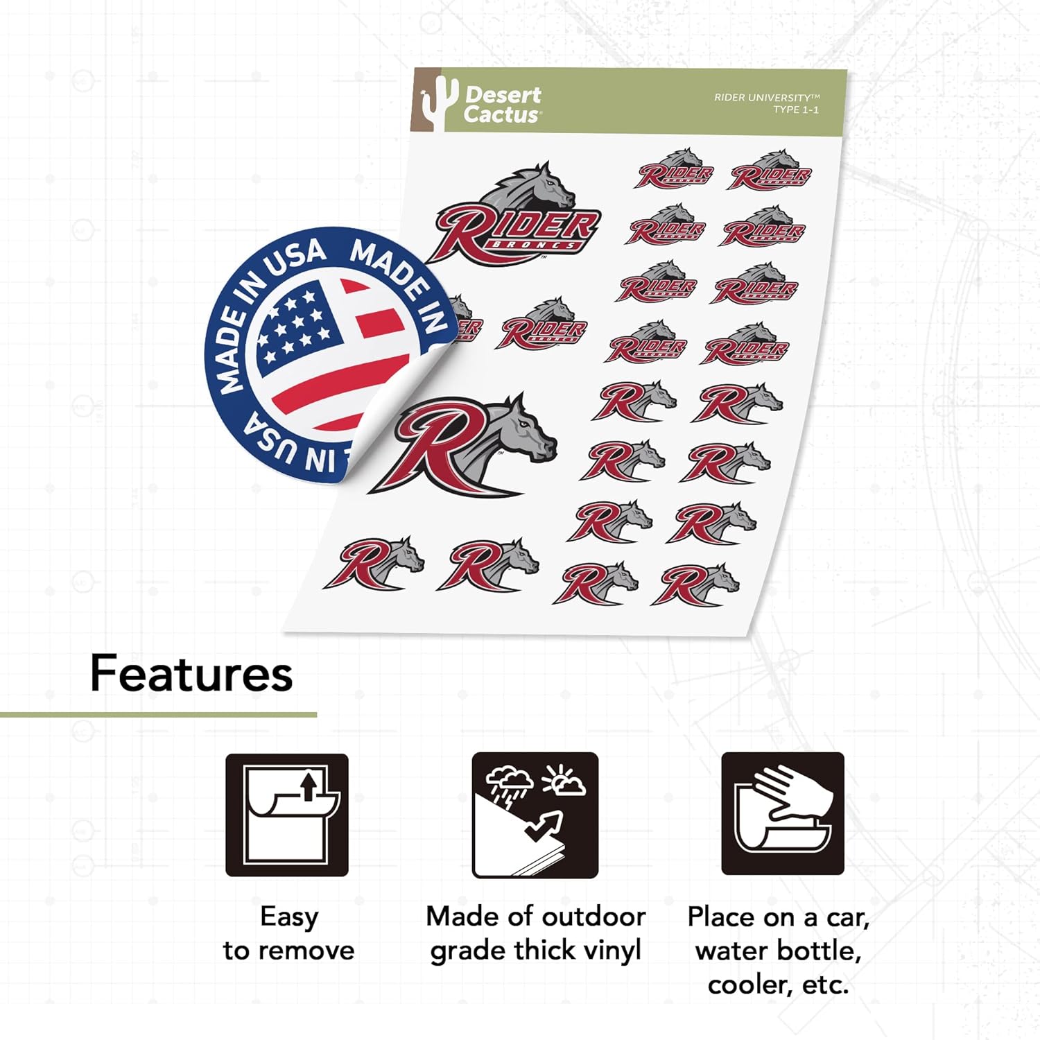 Desert Cactus Rider University Sticker Broncs Sticker Vinyl Decals Laptop Water Bottle Car Scrapbook Sheet T1 (Type 1-1) - Image 4