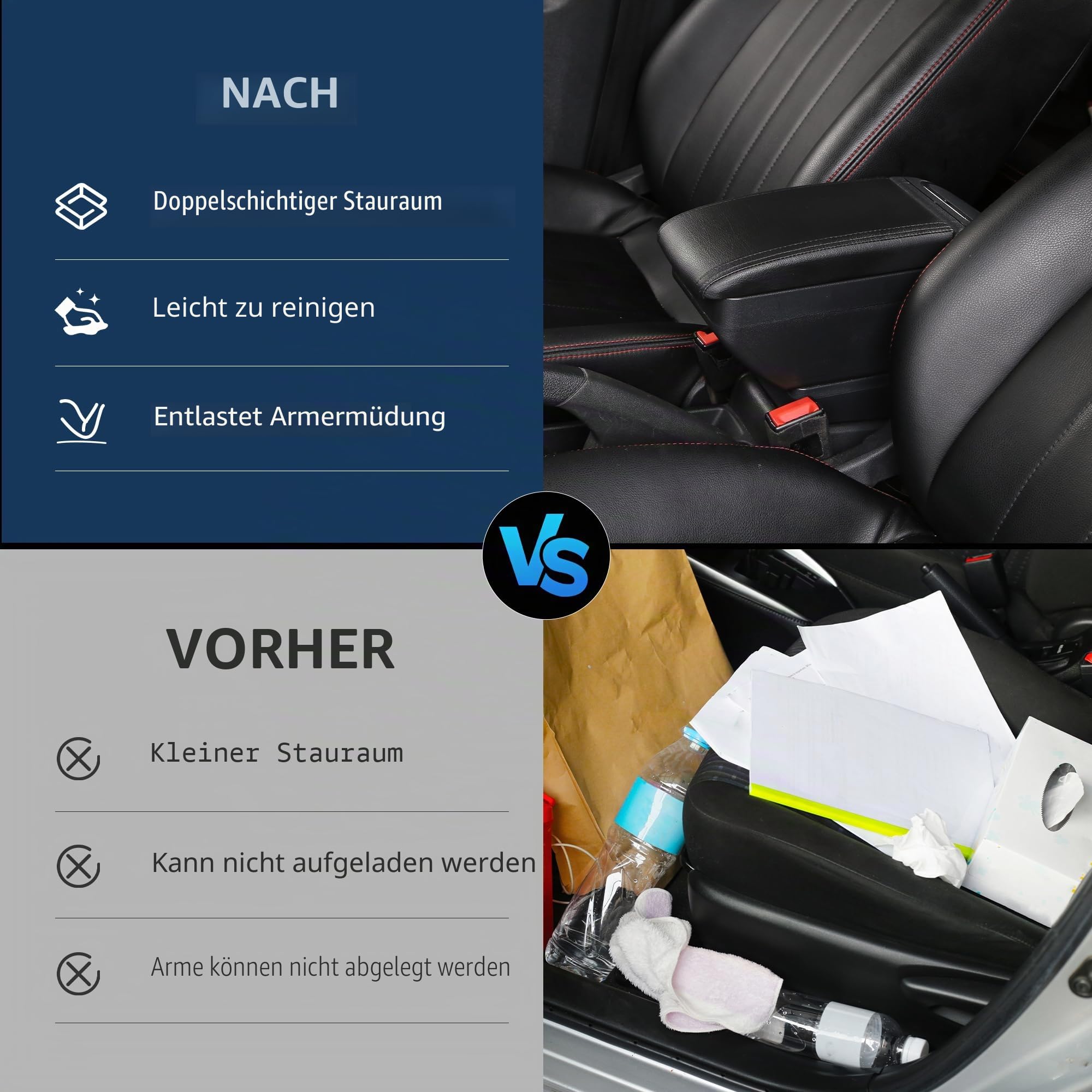 Auto Armlehne für Renault Dacia Duster I 2010-2015 Doppelschicht Mittelkonsole Große Aufbewahrungsbox mit Becherhalter Zubehör Schwarz