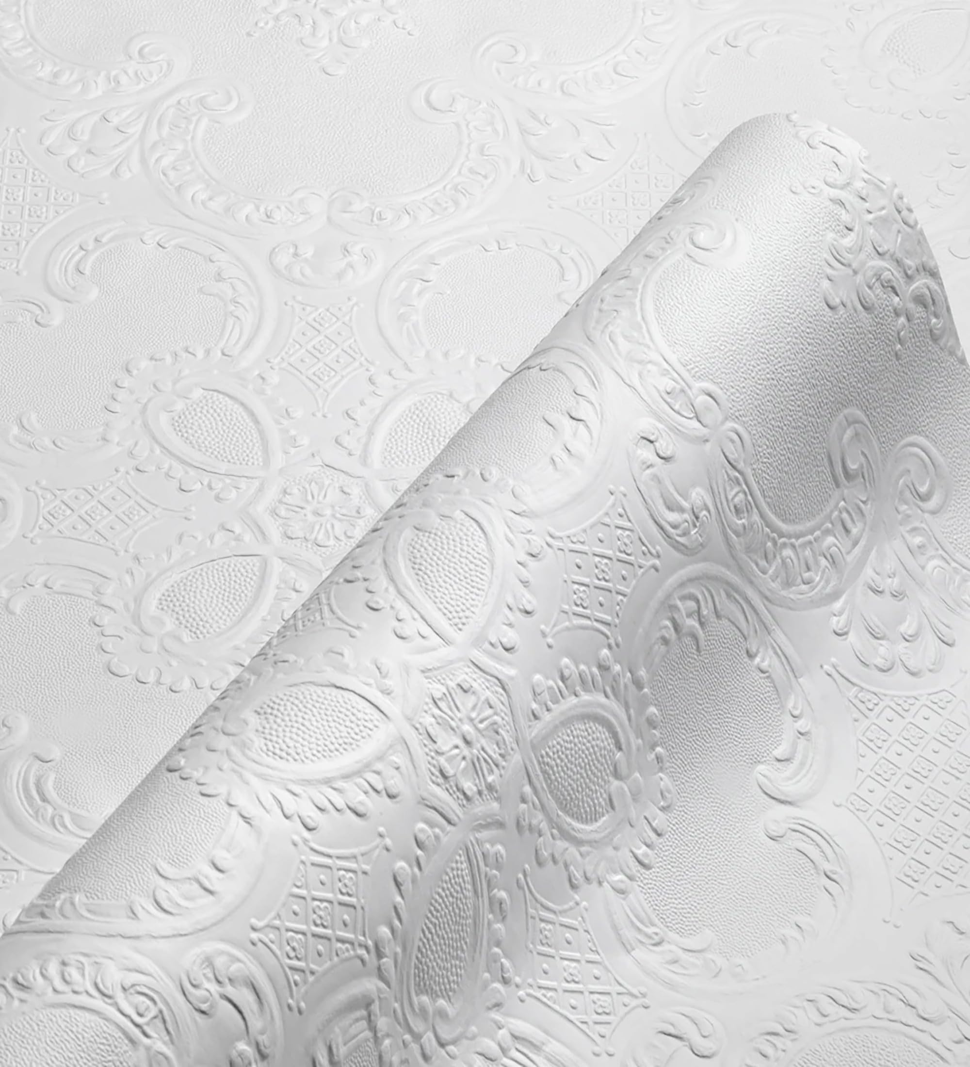 Papier peint vinyle à peindre blanc GAULAN damas texturé 10m