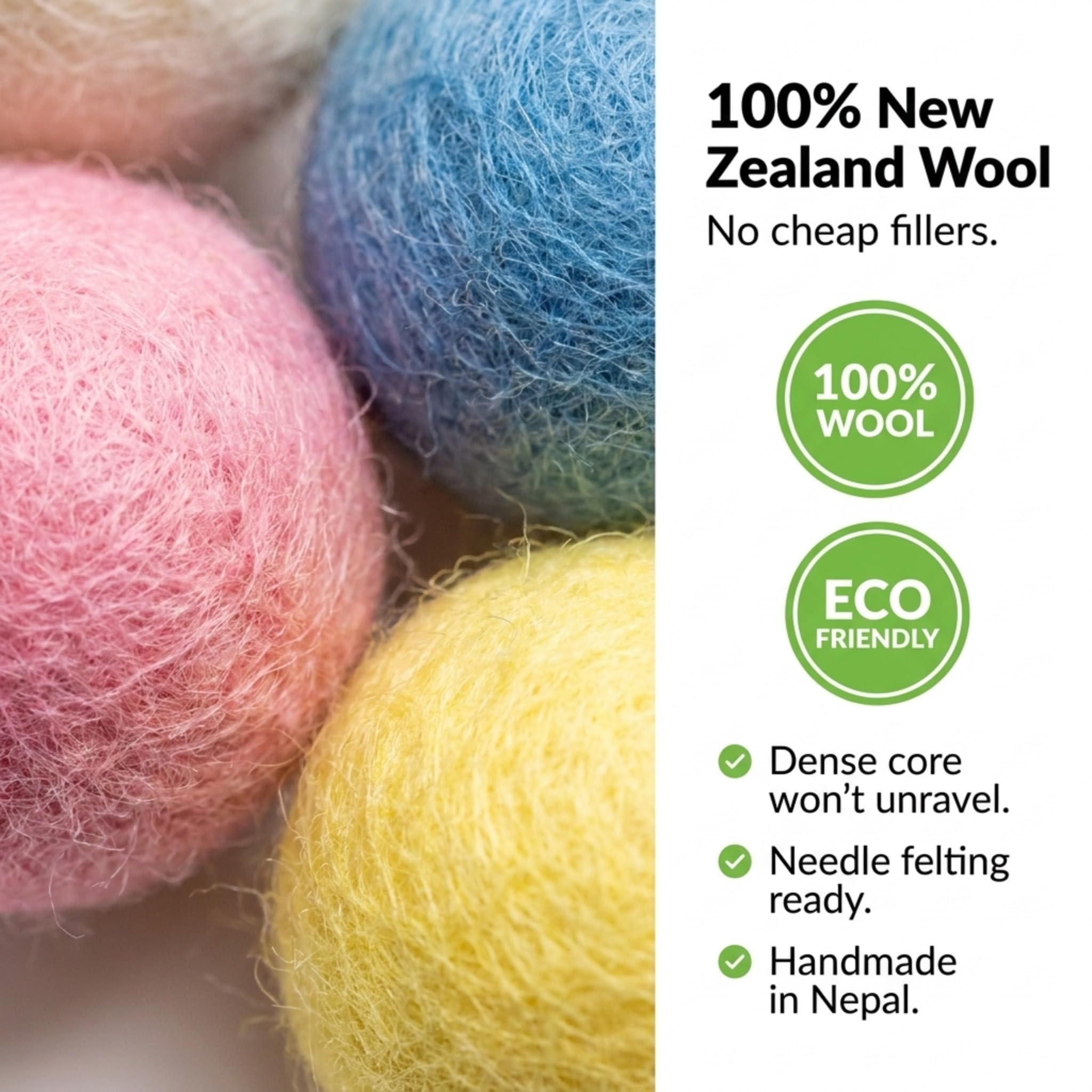 50 Pompons En Feutre De Laine – 2 Cm – 7 Couleurs Pastel – Fait Main Au Népal – Pour Guirlandes, DIY, Déco