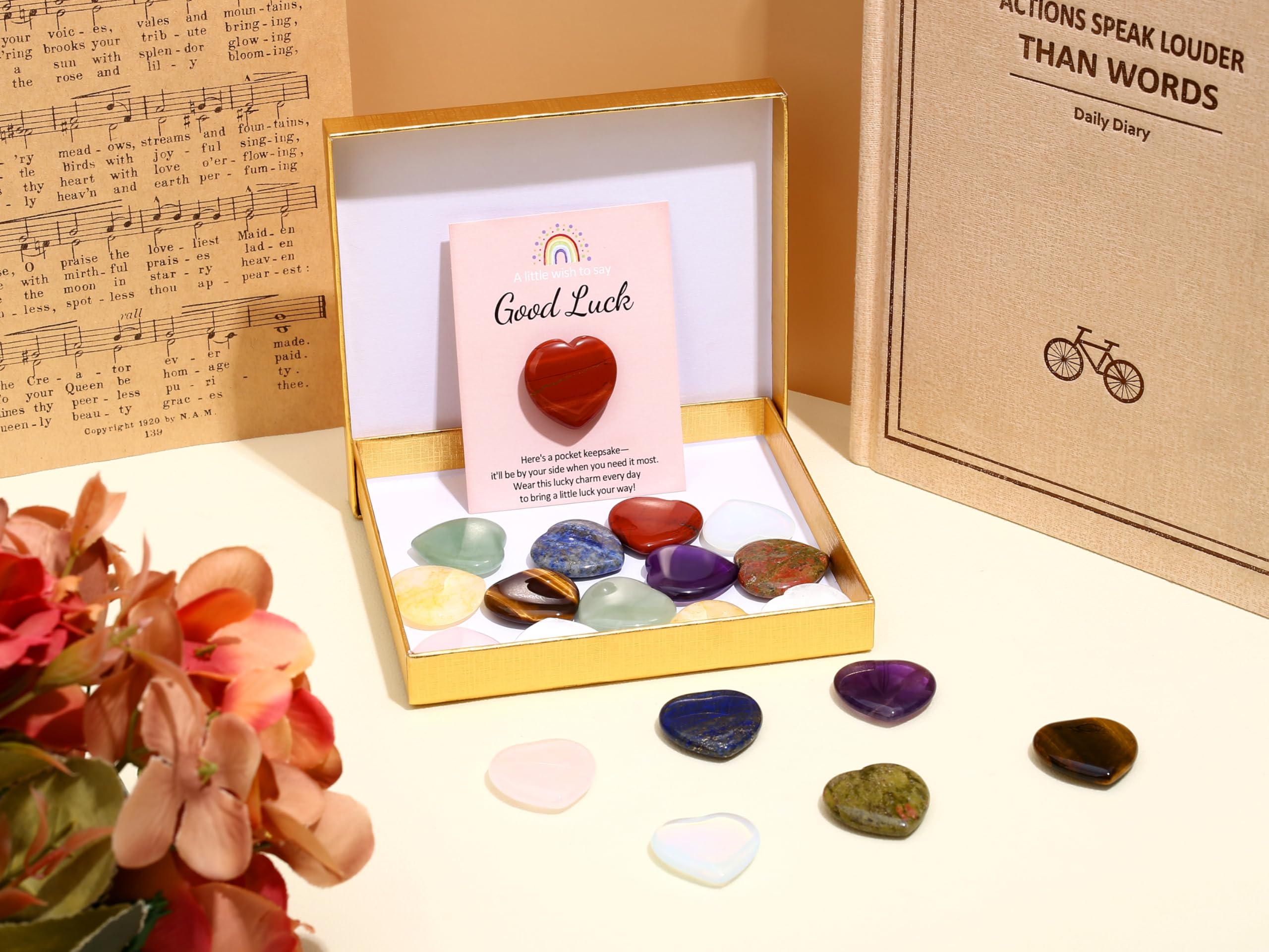 XIANNVXI 10 Pcs Good Luck Healing Crystals Heart Stones Set Pass the Parcel Prizes Party Bag Fillers Prize Box Fillers Party Favours Christmas Stocking Filler Novelty Funny Gift,with 10 Cards - Image 3