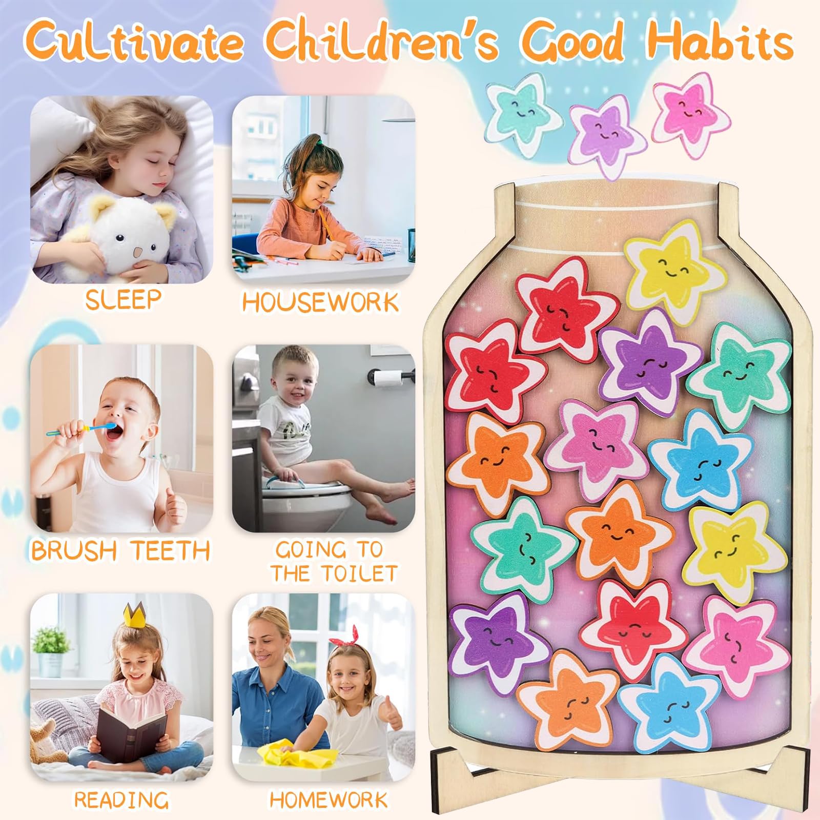 Tarros De Recompensas Con 24 Estrellas De Madera Para Niños, Ideal Para Motivar En Casa O En Clase