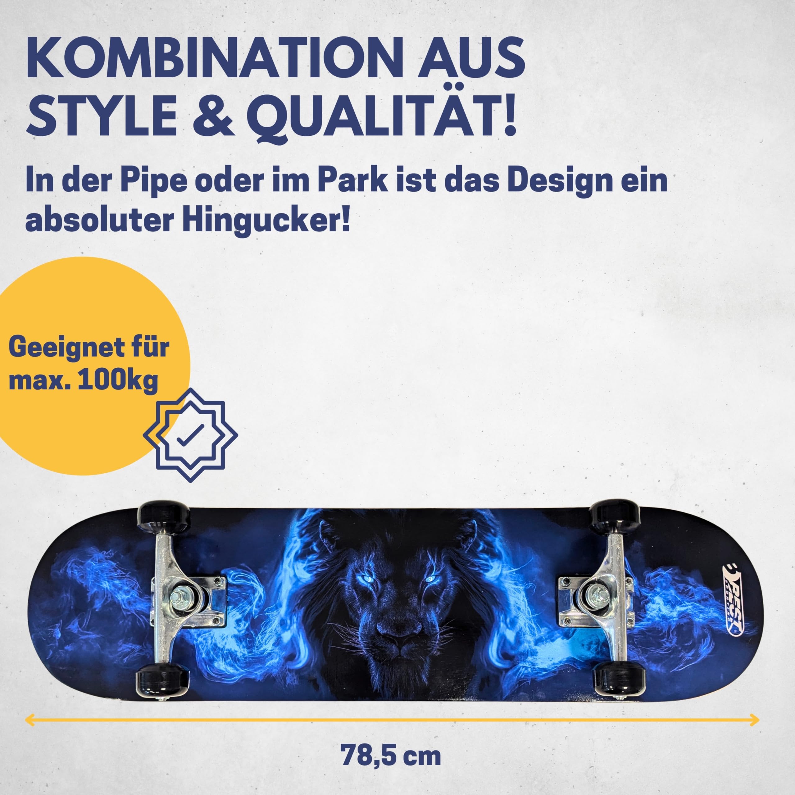 BEST SPORTING Skateboard Lion - Planche en bois robuste et roulements ABEC 5 pour débutants et confirmés - Skateboard Lion