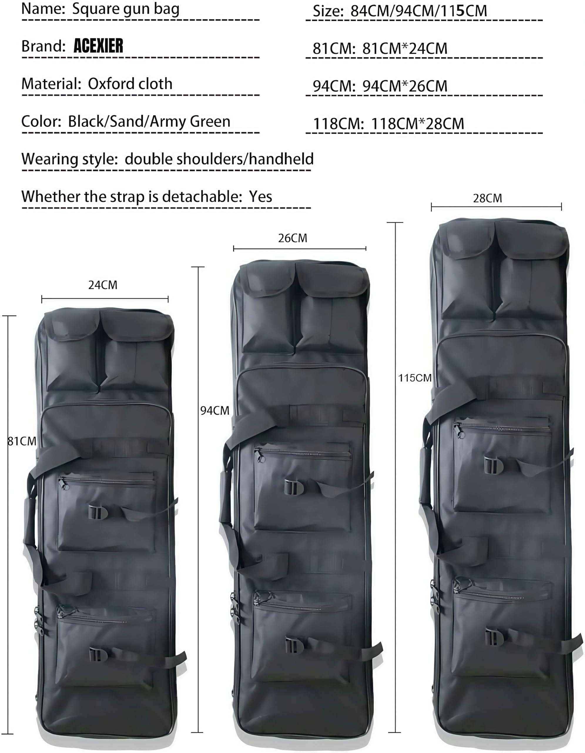 ACEXIER 81cm/94cm/115cm Tattico Caccia Fucile Pistola Caso Airsoft Pistola Borsa all'aperto Militare tiro Sniper Pistola Portare Protezione Zaino