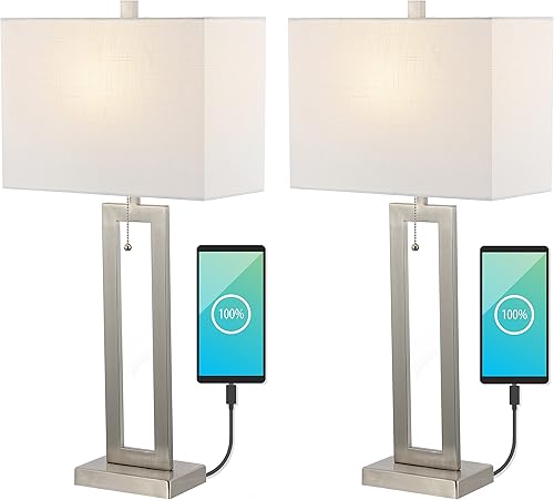 JONATHAN Y JYL1126B-SET2 Sabrina - Lámpara de mesa LED de hierro industrial vintage de 28.5 pulgadas con cadena de tracción y puerto de carga USB de