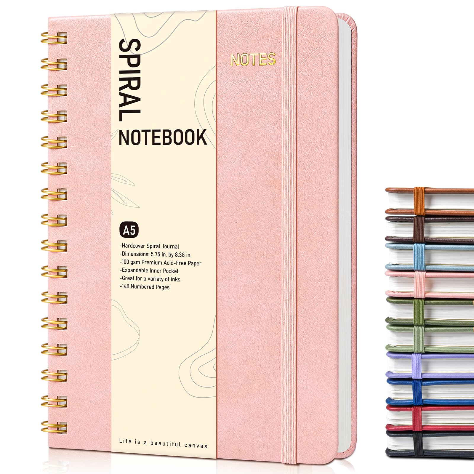 Dotted Spiral Journal Notebook, A5 Hardcover Spiral Journals for Women Men, 100 GSM Dot Grid Paper Notebooks, 150 Pages Spiral Bullet Dotted Notebook for Writing Note Taking 5.75" x 8.38", Blush Pink