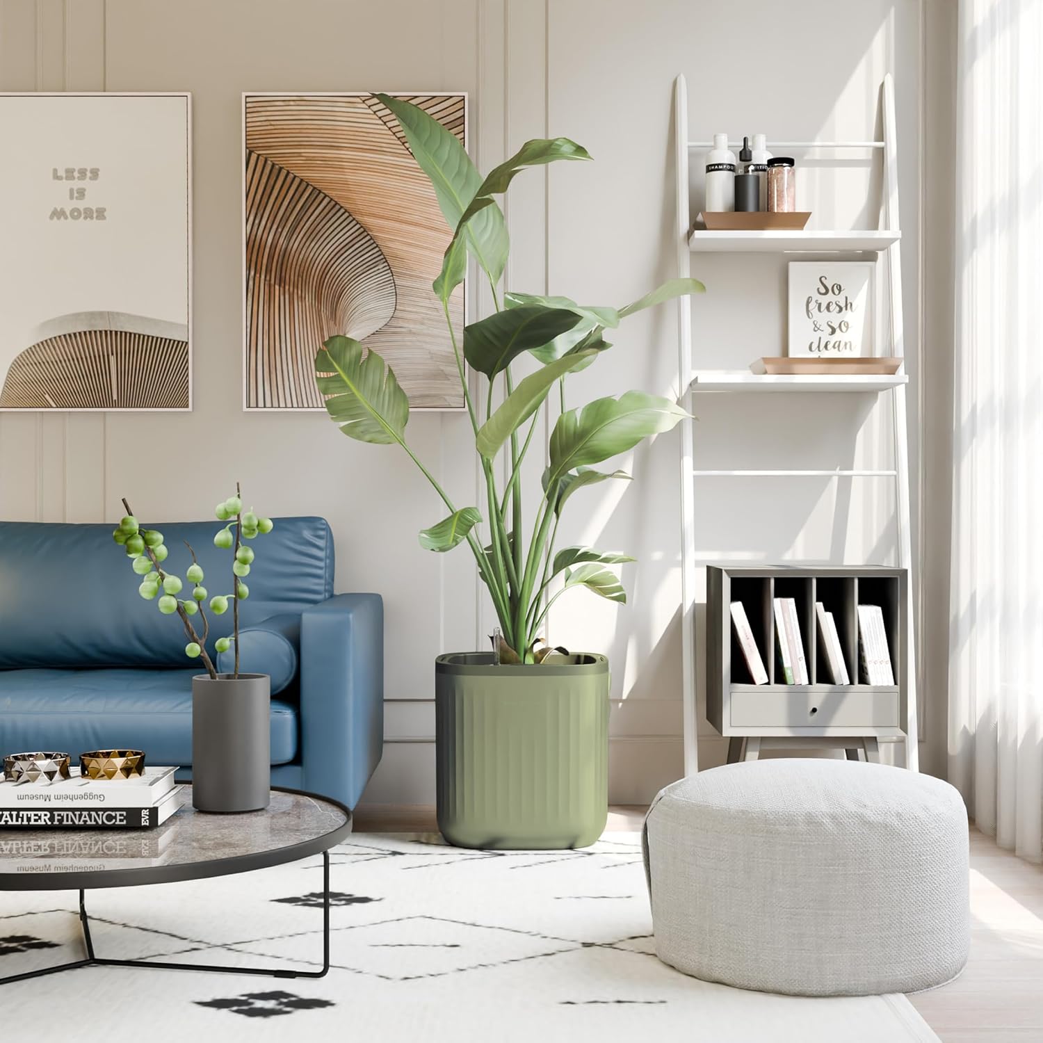 15 Inch Self-Watering Planter for Indoor Plants – Large Modern Plant Pot with Built-In Water Reservoir, Ideal for Monstera, Fiddle Leaf Fig, Palms & Peace Lily, Without Trellis (2, Fog Gray)