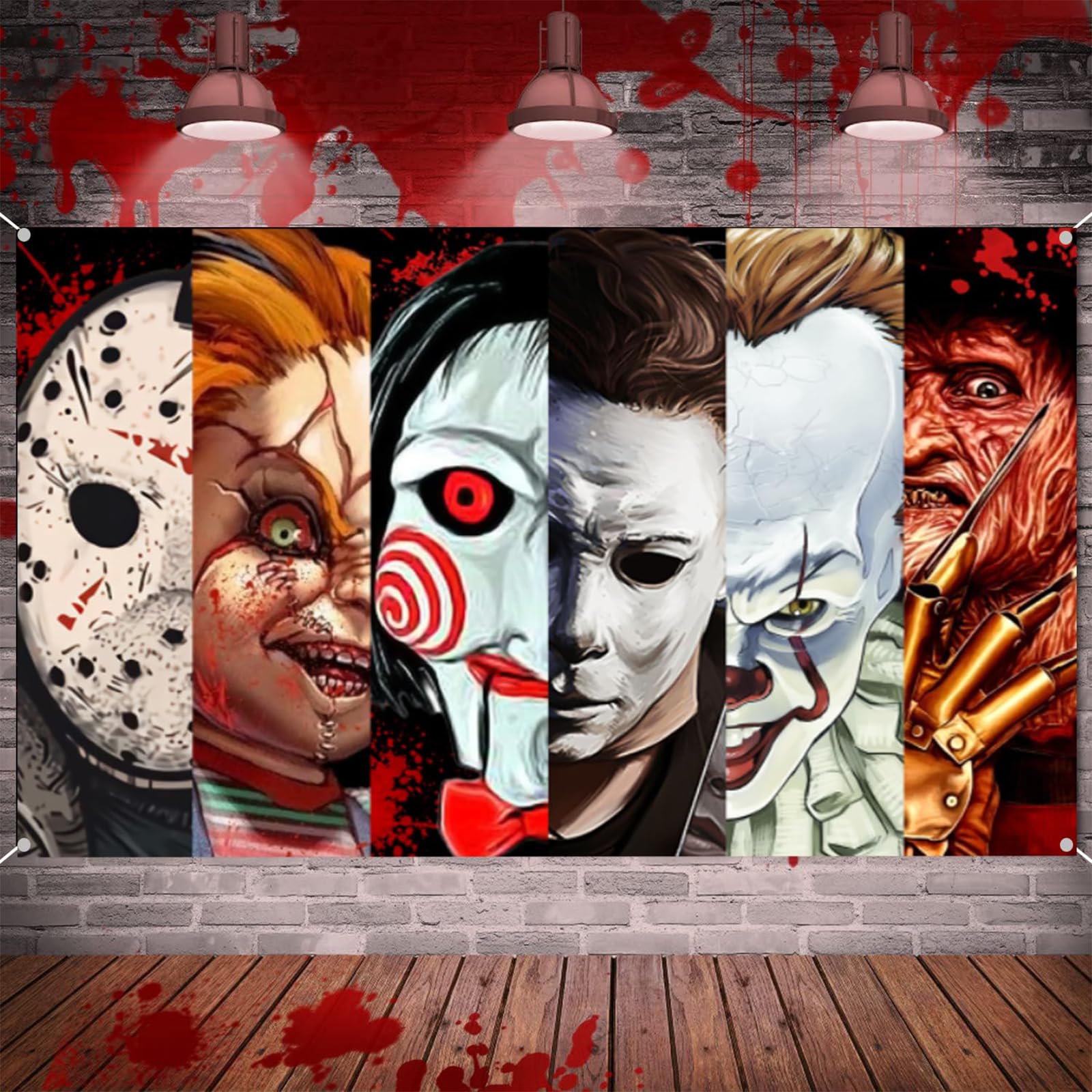 Halloween Horror Party Decorations Banner Classic Movie Character Backdrop