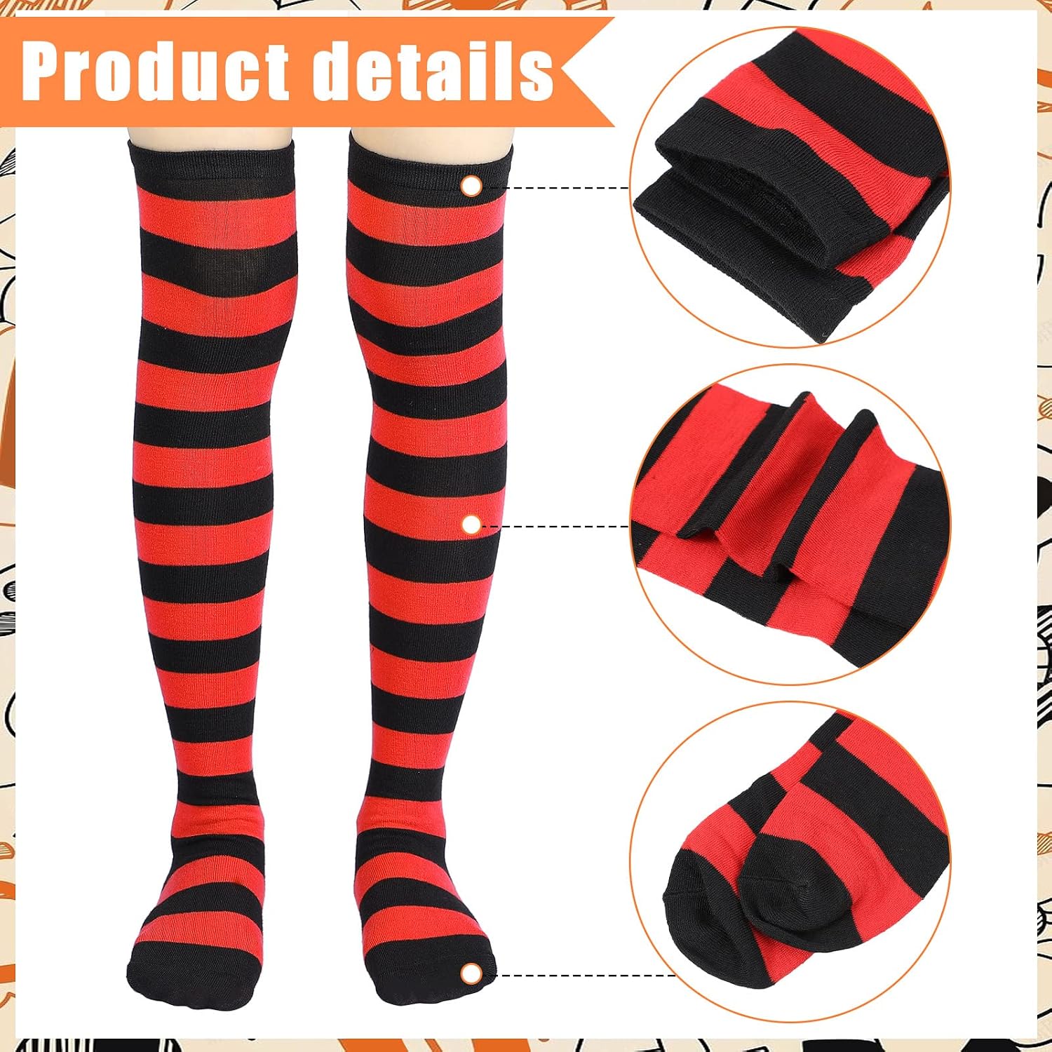 Handepo 9 Pairs Halloween Thigh High Socks Multicolored Over the Knee Striped Socks for Women Girls