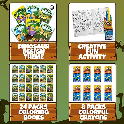 Miniatura 2 de Mini libros para colorear de dinosaurios para niños, 24 piezas de bonitos libros para colorear con 8 paquetes de crayones de dinosaurios, recuerdos
