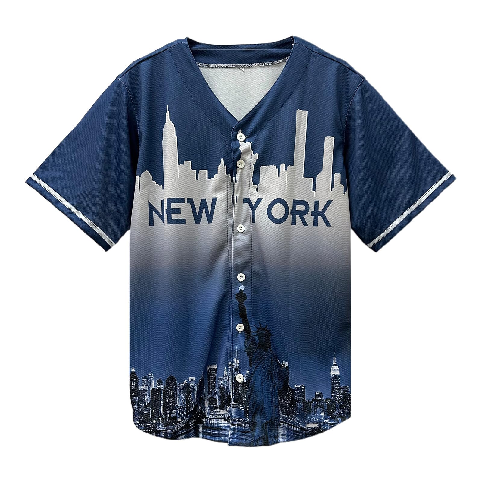 Baseball City Night Skyline Silhouette Jersey Button Down Casual Shirts Streetwear Outfits Fans Tops for Men Gifts M