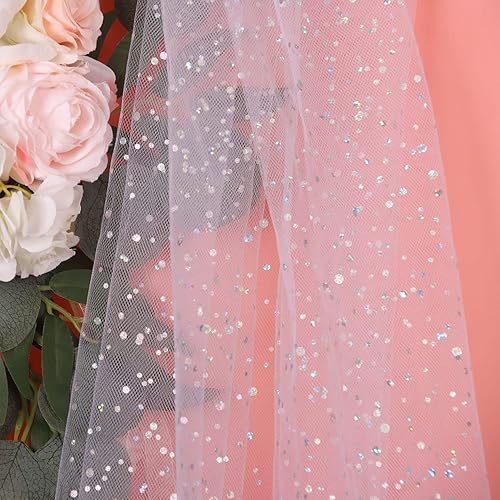 Miniatura 6 de Rollos de tela de tul con purpurina blanca de 54 pulgadas x 10 yardas, pernos, lentejuelas, cinta de tul, tela de red para faldas tutú, vestido,