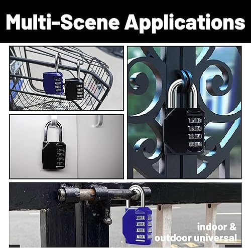 Miniatura 6 de Paquete de 2 candados de combinación de 4 dígitos, candado de combinación de puerta reiniciable, cerradura de metal impermeable para casillero de