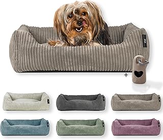 Rohrschneider Hundebett waschbar für kleine und mittelgroße Hunde mit Hundekissen Cord (ca. 55 x 42 cm) inkl. Gassibeutel (Taupe 55 cm, Cordstoff breit) product image