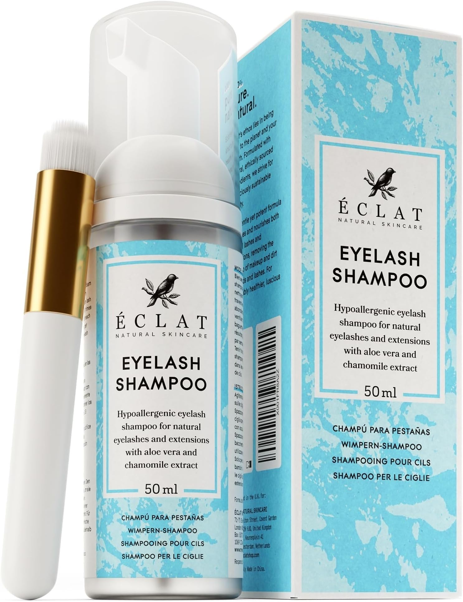 Lash Shampoo Kit, Lash Shampoo for Lash Extensions with Aloe Vera & Chamomile Extract, Gentle Lash Cleanser for Extensions - Foaming Eyelash Extension Cleanser, Vegan Lash Wash