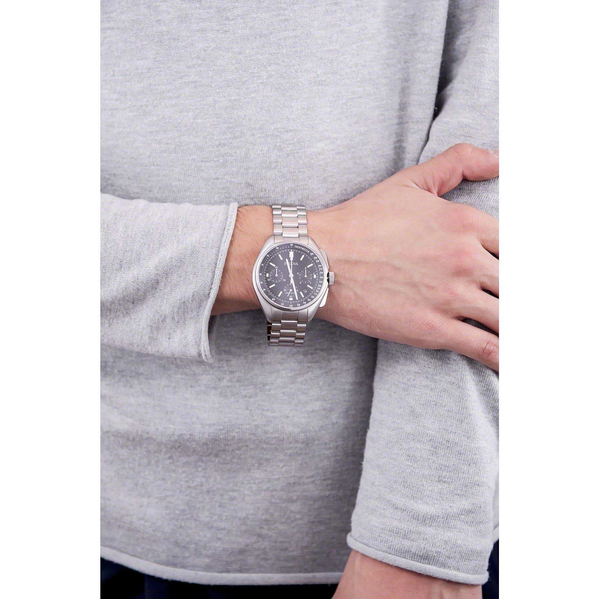 Bulova 96B258 - Reloj analógico de Cuarzo para Hombre con Correa de Acero Inoxidable, Plateado/Negro, Pulsera
