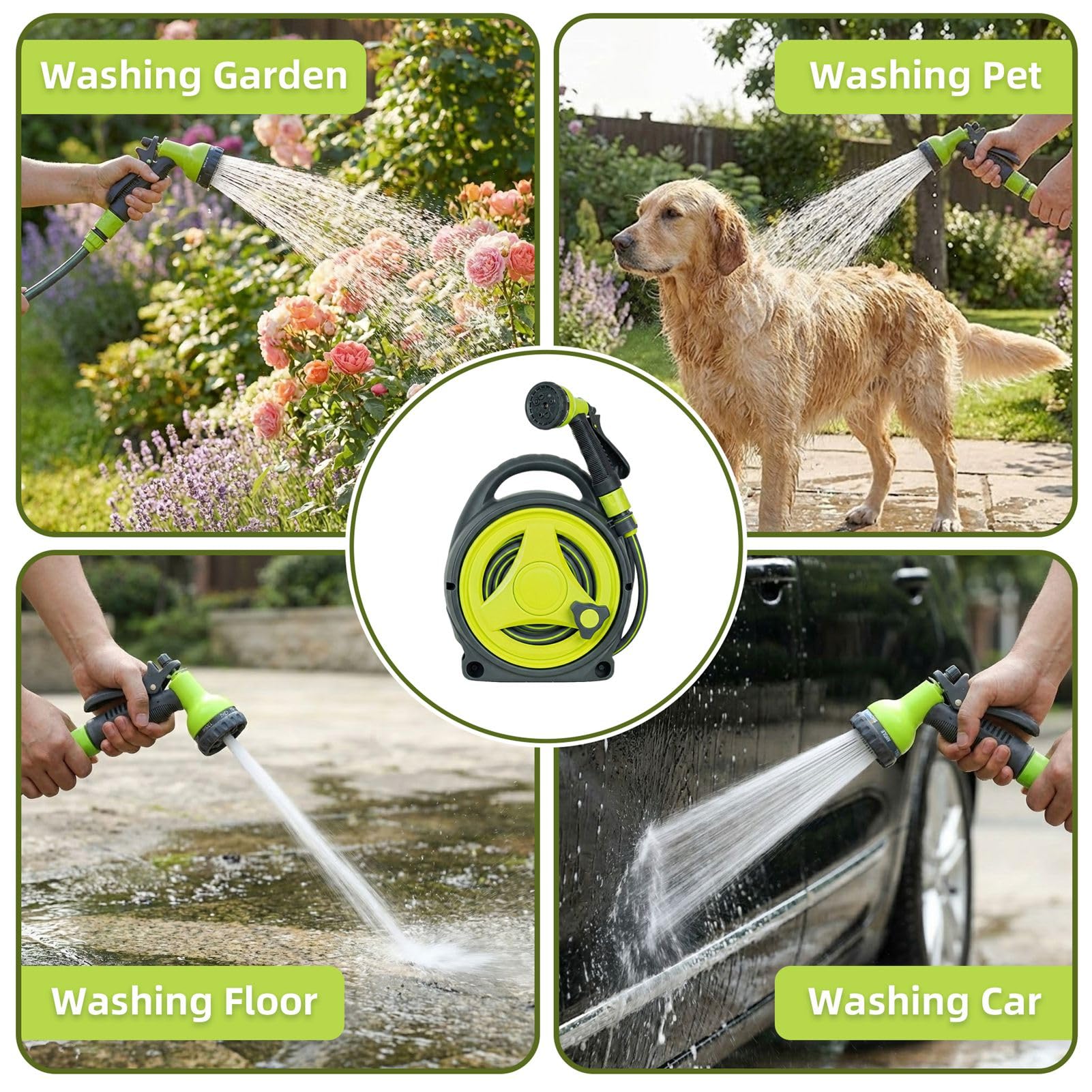 GLOGLOW Bęben na wąż Ogrodowy z PCV Kompaktowy, Ręczny Bęben na wąż Wodny o Długości 39,4 M do Podwórka Ogrodowego Patio Podlewanie Zewnątrz Przenośny z dyszą natryskową ABS Ogrodnictwo
