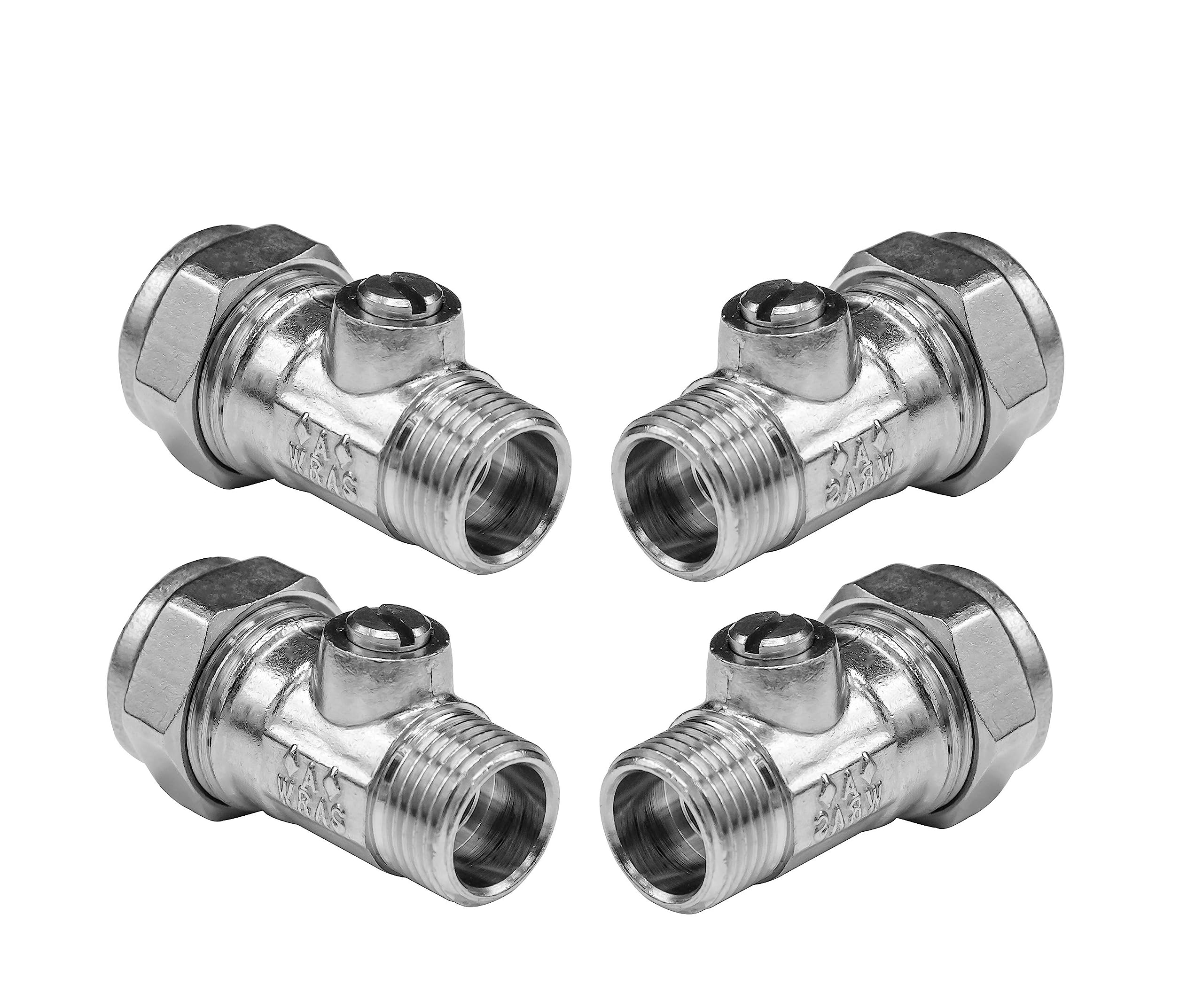 SK INFINITY | 15mm X 3/8" Male Iron Flat Faced Isolating Valve for Tap Connector - Can be Used on hot or Cold Water Systems- WRAS Approved - Connector Flexi Pipes (Packs of 4)