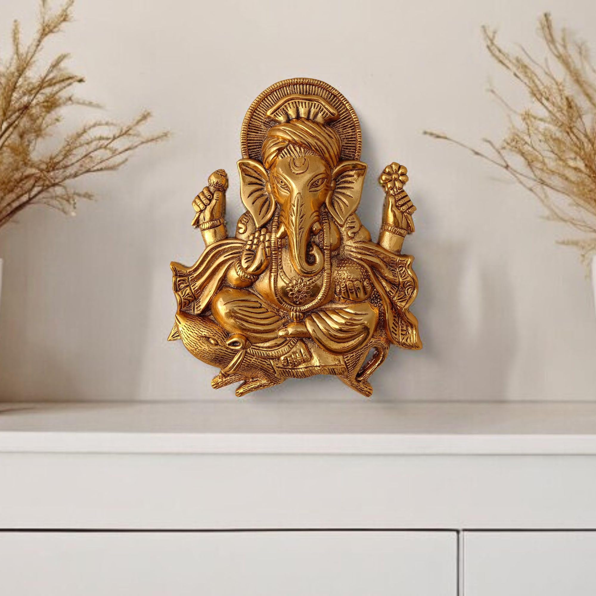 Trendy Crafts Metal Ganesh for Home Decor Wall Decor (Golden, 11 Inches Height)