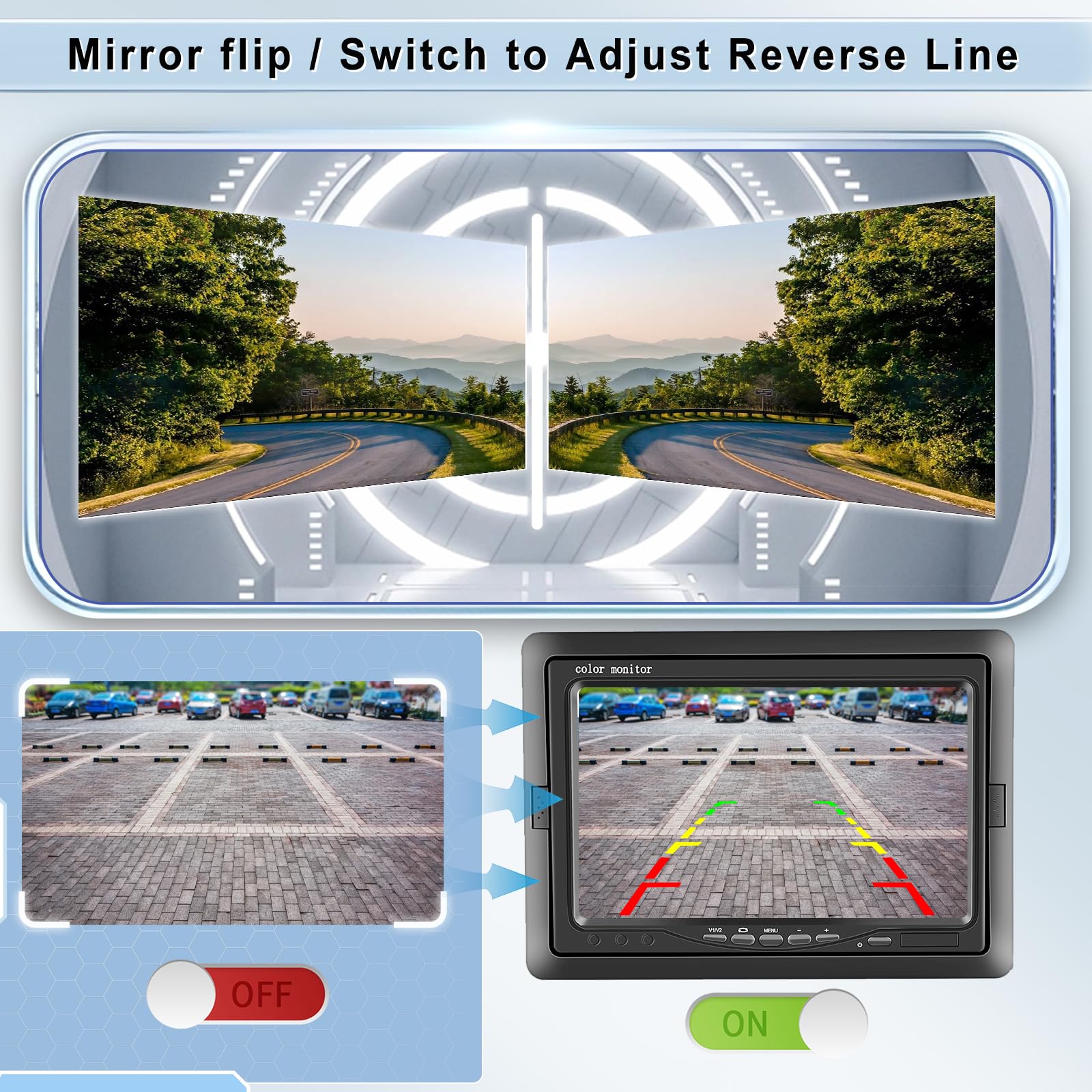 Cámara Marcha Atrás y 7 Pulgadas LCD Monitor Kit Cámara Visión Trasera, Hodozzy IR Visión Nocturna Impermeable Cámara de Marcha 12V-24V con 4 Pin 15 Metros Cable para Coche Camión Remolque Caravana