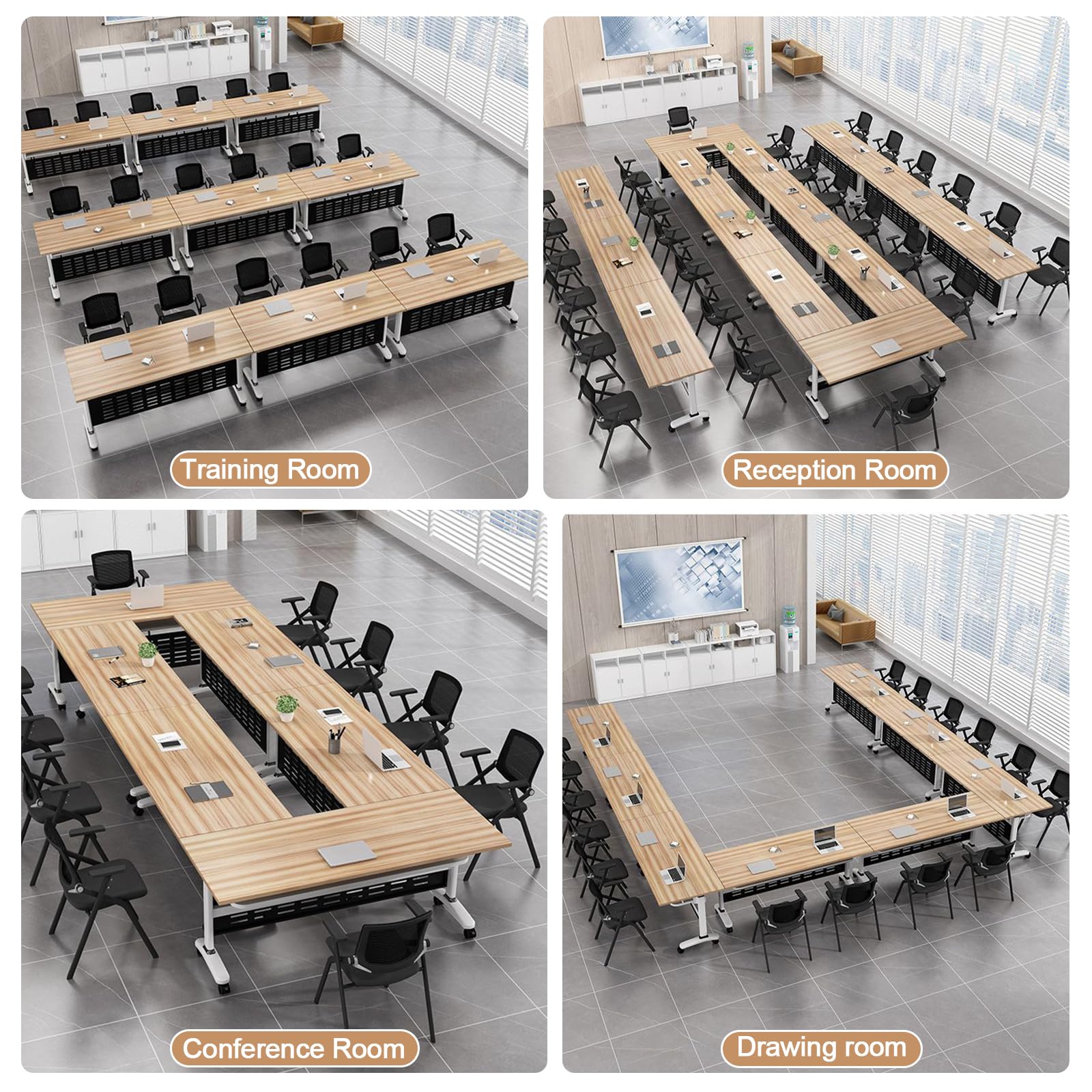 Przenośny, składany stół konferencyjny z cichymi kółkami, mobilny, składany stół do sal szkoleniowych i seminaryjnych, prostokątny design (55,1 cm).