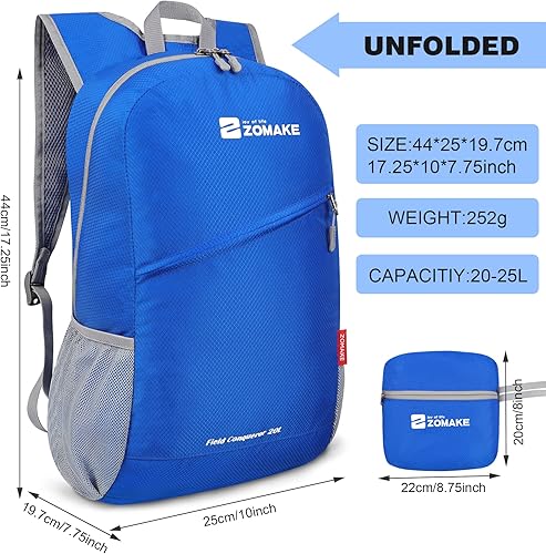 Miniatura 2 de Zomake - Mochila de senderismo ligera resistente al agua, mochila plegable de 20 litros, pequeña para viajes, mochila plegable