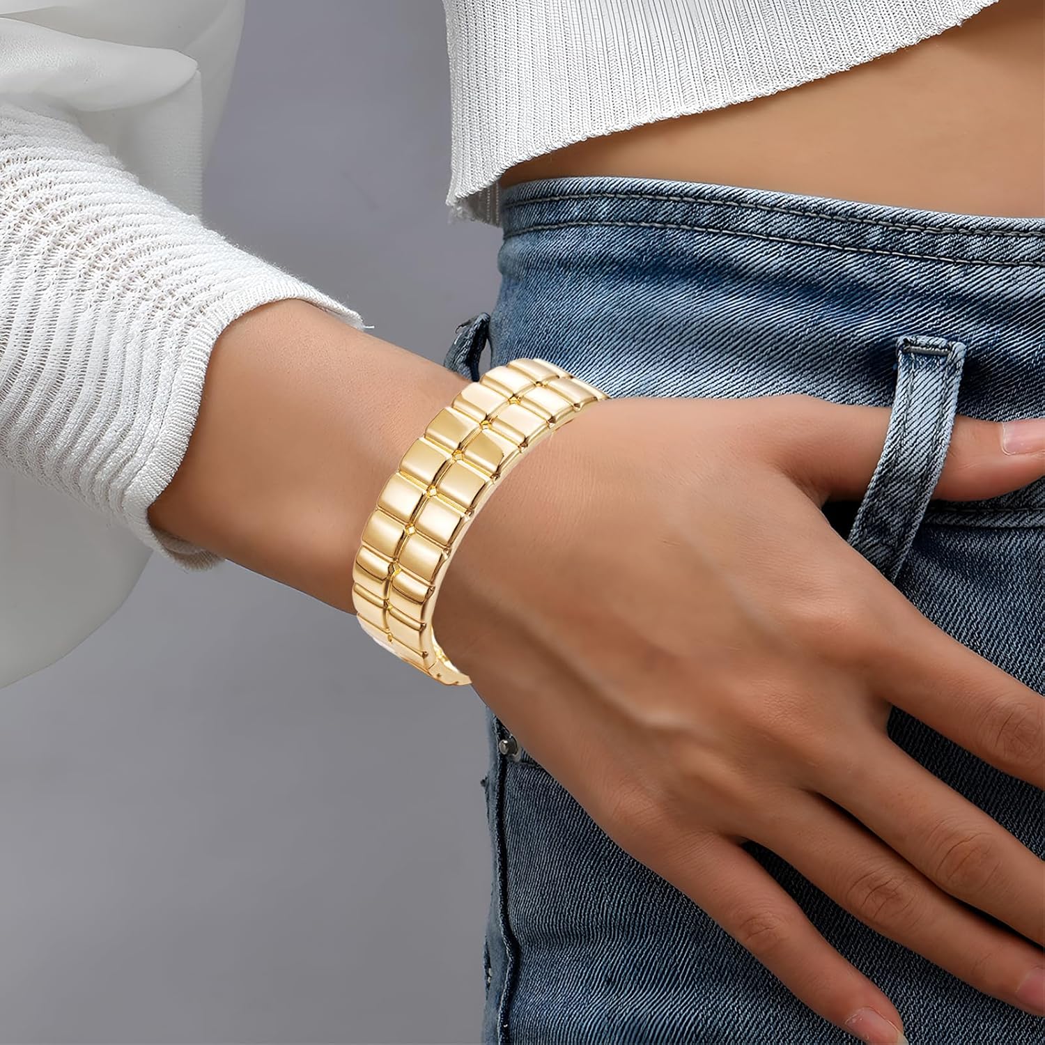 Gold Chunky Bangle Bracelets for Women Simple Twisted Textured Cuff Bangle Wide Square Bangle Bracelet Minimalist Bracelet - Image 2