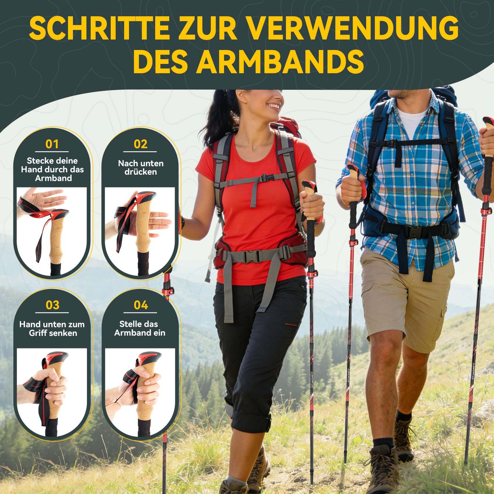 Clostnature Wanderstöcke Faltbar Carbon, Leichte Faltbare Trekkingstöcke | Walking Stöcke für Damen, Herren und Senioren, mit Korkgriff, Nordic Walking Stöcke für Wandern, Trekking und Bergsteigen