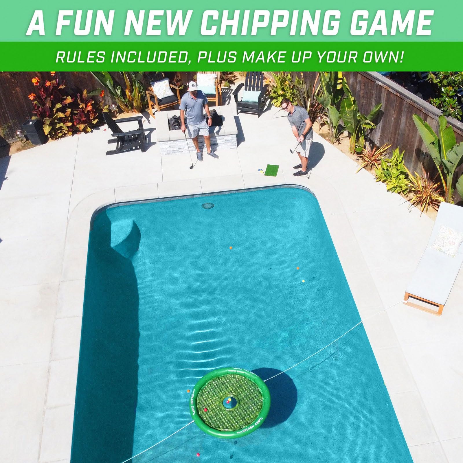GoSports Splash Chip Jeu Flottant – Cible à ébréchures, 16 Balles de Golf en Mousse, Tapis d'écaillage, Cordes d'attache
