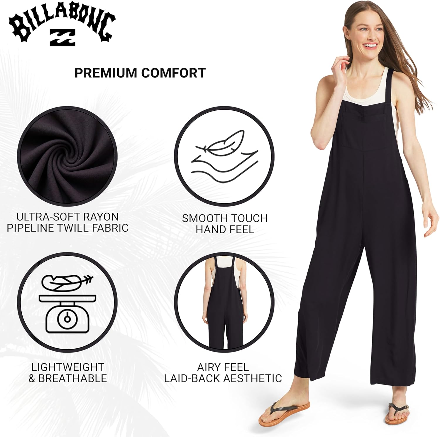 Billabong Women's Relaxed Fit Premium Quality Rayon Adjustable One Piece Overall Jumpsuit