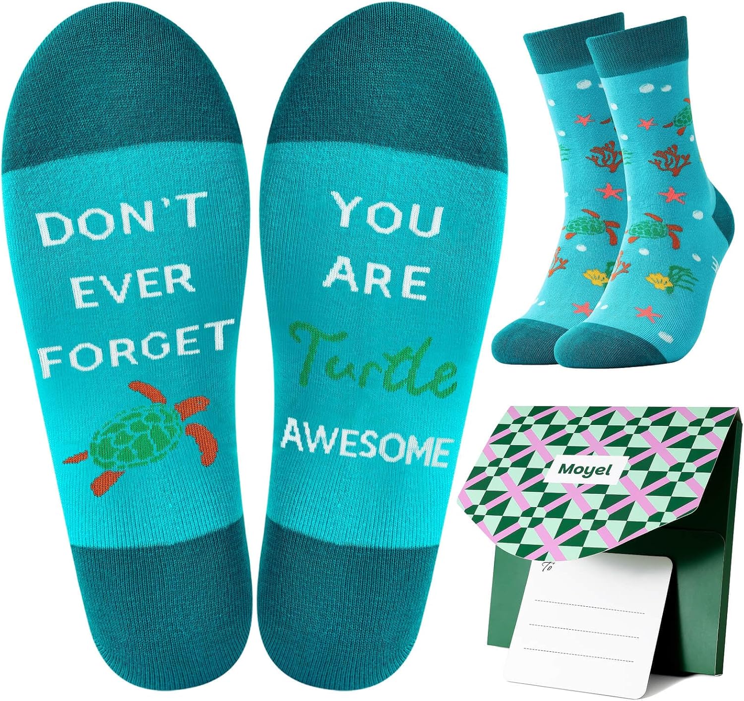 Moyel Turtle Gifts for Women Men Teen Sea Turtle Turtley Awesome Inspirational Gift Blue Fun Socks Funny Animal Lover Teacher Birthday Gifts