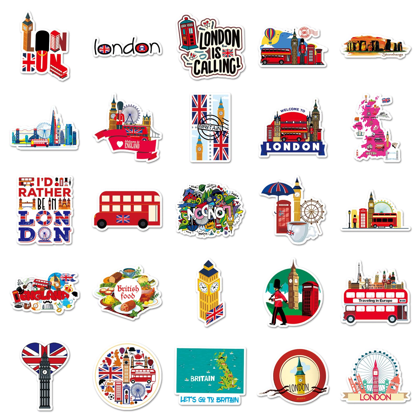 50 Pcs UK England Travel Vinyl Stickers,British Theme Graffiti Stickers,Vinyl Waterproof Sticker for Kids Teens Girls,for Phone Laptop Bottles Skateboard Computer Phone Luggage Guitar Gifts Sticker - Image 3