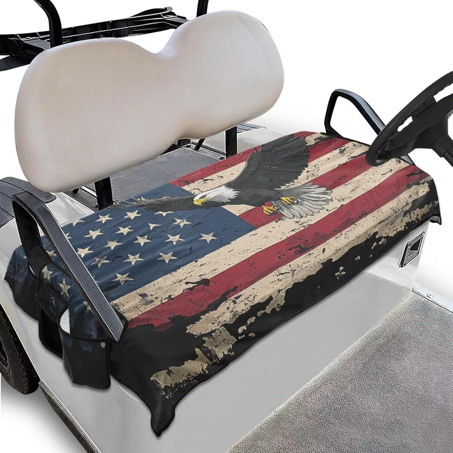 Heavy-Duty Golf Cart Seat Pad with Side Pockets, Ultra-Soft Golf Cart Seat Towel/Blanket Anti-Hot Golf Cart Accessories for Club Car & More 2-Seat Carts