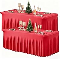 Vista 19 de Wish Care Paquete de 2 manteles de elastano elástico azul bebé para mesas rectangulares de 4 pies, manteles ajustables sin arrugas de 4 pies