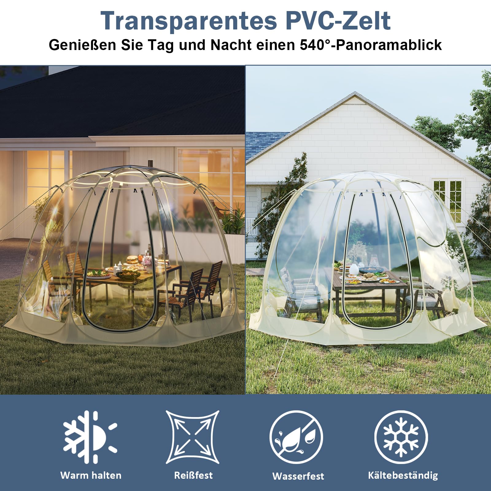GYMAX Transparentes Pop up Zelt, faltbares Kuppelzelt für 5-6 Personen, durchsichtiges Wurfzelt mit Tragetasche, Bubble-Zelt für Outdoor-Aktivitäten, Sofortzelt wetterfest