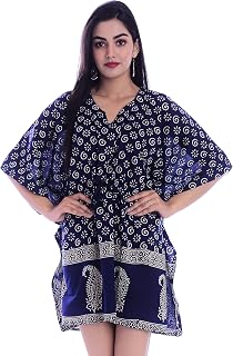 Ravaiyaa - Attitude is everything Cotton Short Caftan Maxi Gown Nightwear Block Printed Bikini Cover up Women's Short Sexy... Price In India