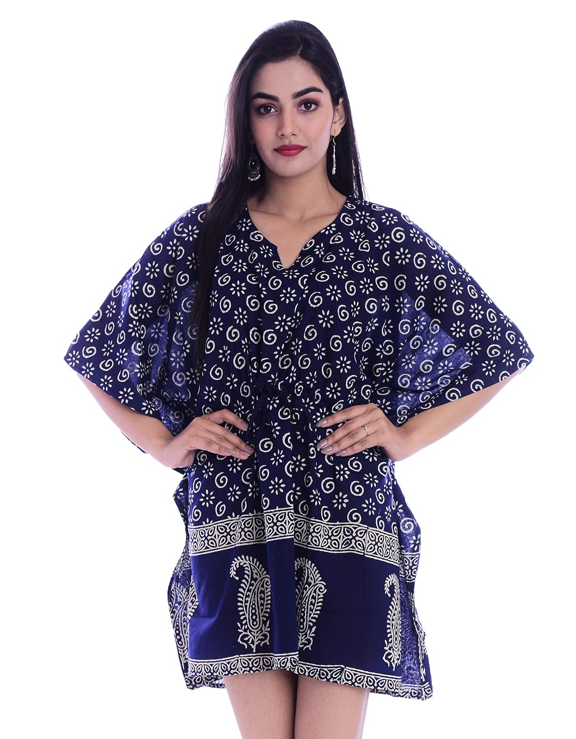 Ravaiyaa - Attitude is everything Cotton Short Caftan Maxi Gown Nightwear Block Printed Bikini Cover up Women's Short Sexy...