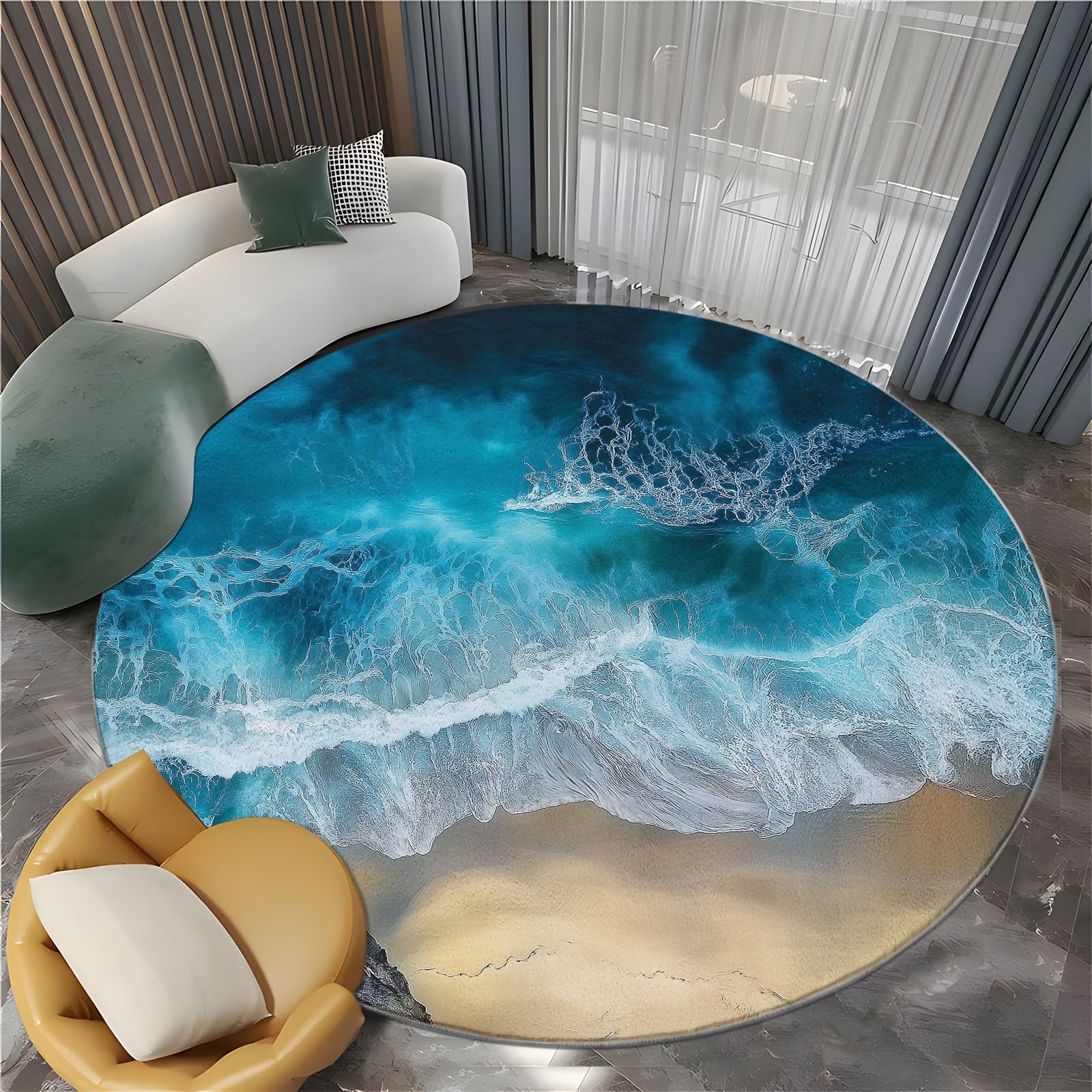 ラグ・カーペット round beach rug Amazon.com: Huotupsine Navy Blue Coral Coastal Round Area