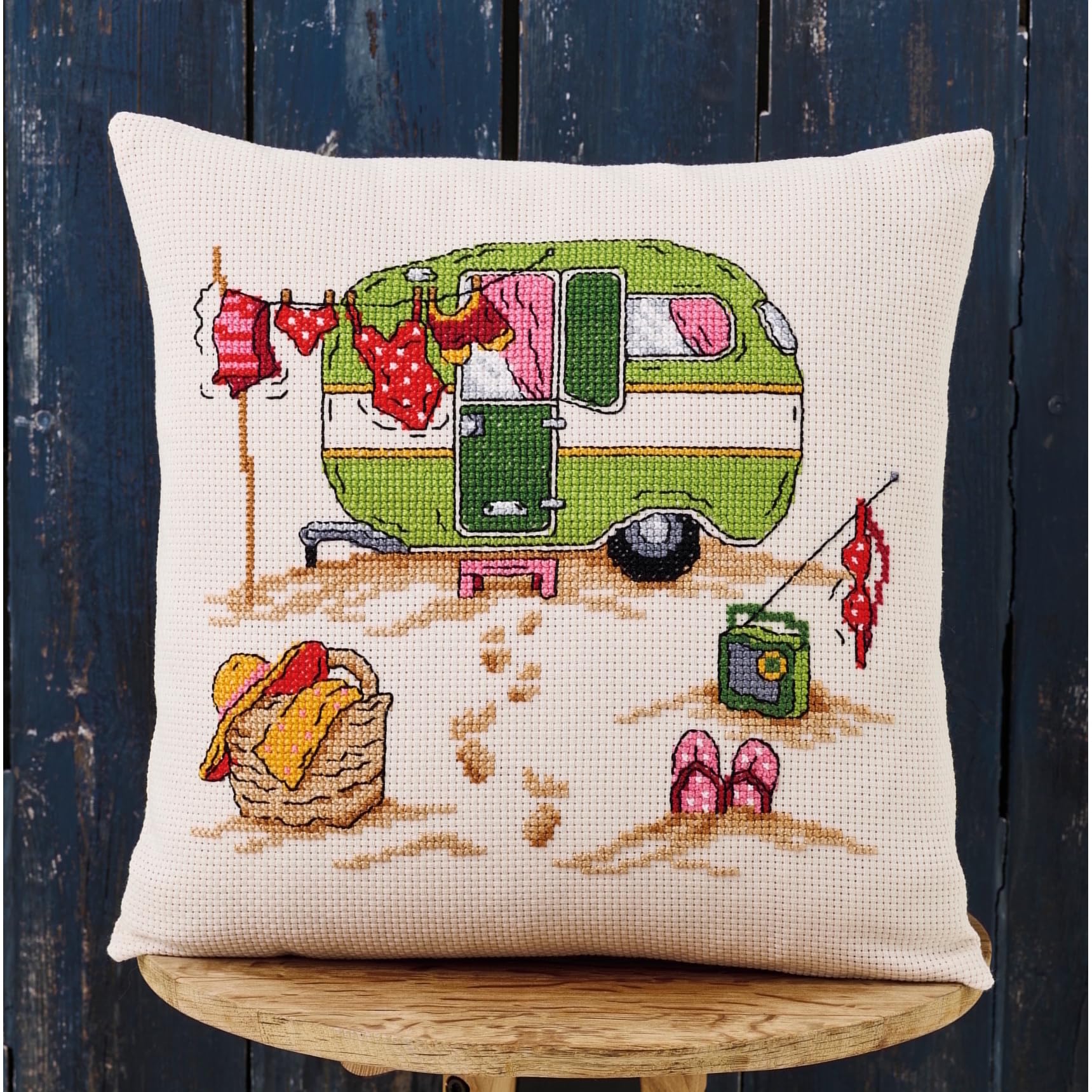 Permin Counted Cross Stitch Kit - Beach Camping Cushion