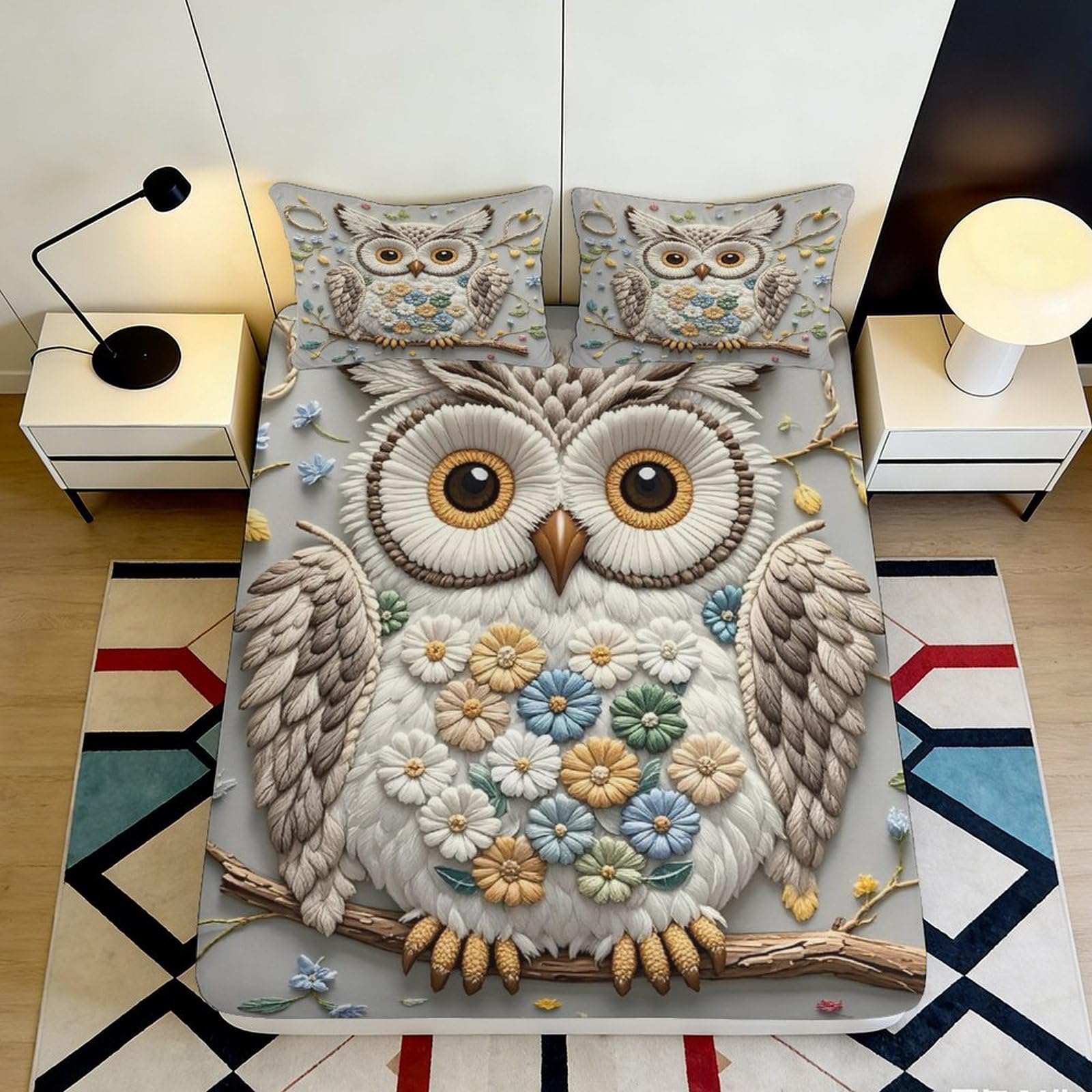 Zfldkwgb Style-8 3D Printed Owl Art Fitted Sheet Microfiber Soft Breathable Cartoon Animal Mattress Cover For Bedroom Guest Room Decor 90X200x25cm