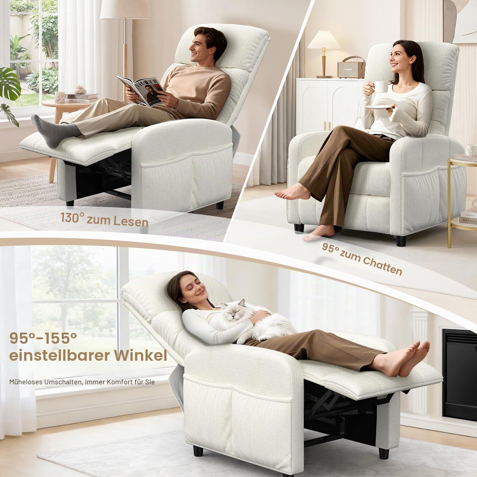 YONISEE Relaxsessel Fernsehsessel Massagesessel mit Wärmefunktion, 4 Seitentaschen, Gepolstertem Sitzkissen & Verstellbarer Beinstütze Wohnzimmersessel, TV Sessel Wohnzimmer