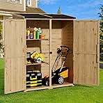 Gizoon Outdoor Storage Cabinet with Waterproof Roof, Double Lockable Doors Garden Shed with 2 Removable Shelves, Wooden Storage Shed with Large Storage Space for Patio, Garden, Backyard, Lawn